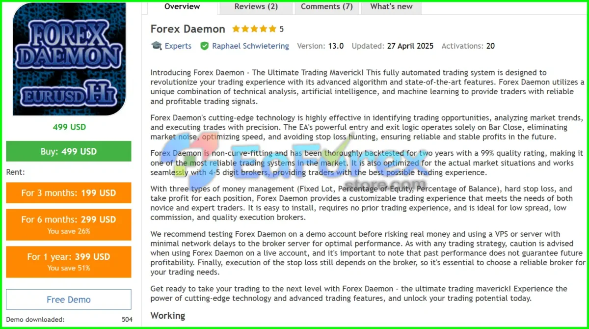 Forex Daemon EA MT4 Overview