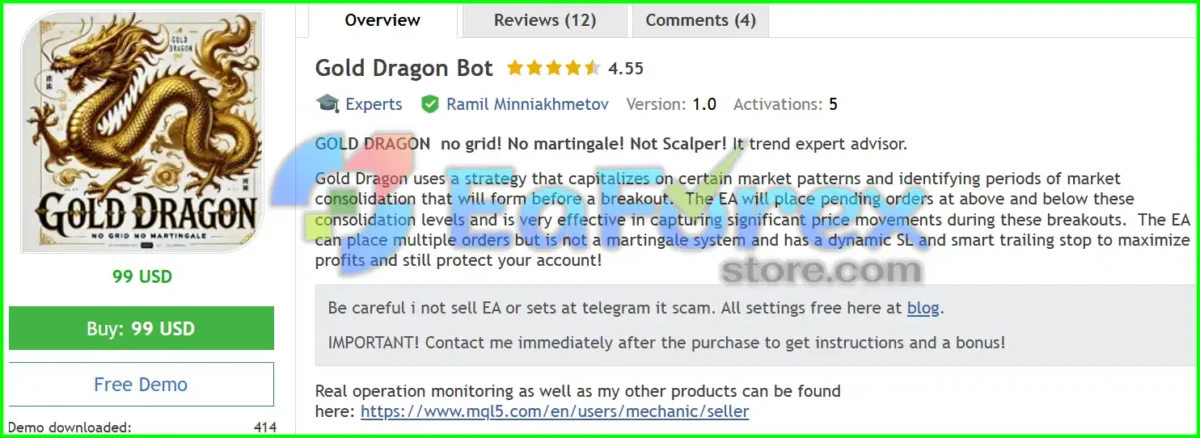 Gold Dragon Bot MT4 Overview