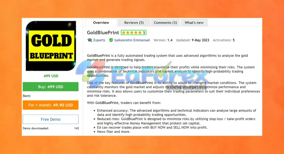 GoldBluePrint EA MT4 Overview