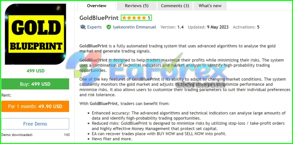 GoldBluePrint EA MT4 Overview