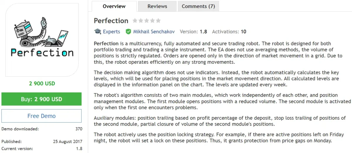 Perfection EA MT4 Overview