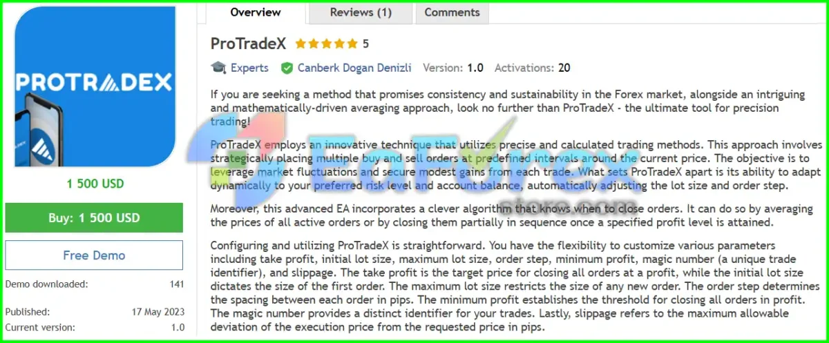 ProTradeX EA MT5 Overview