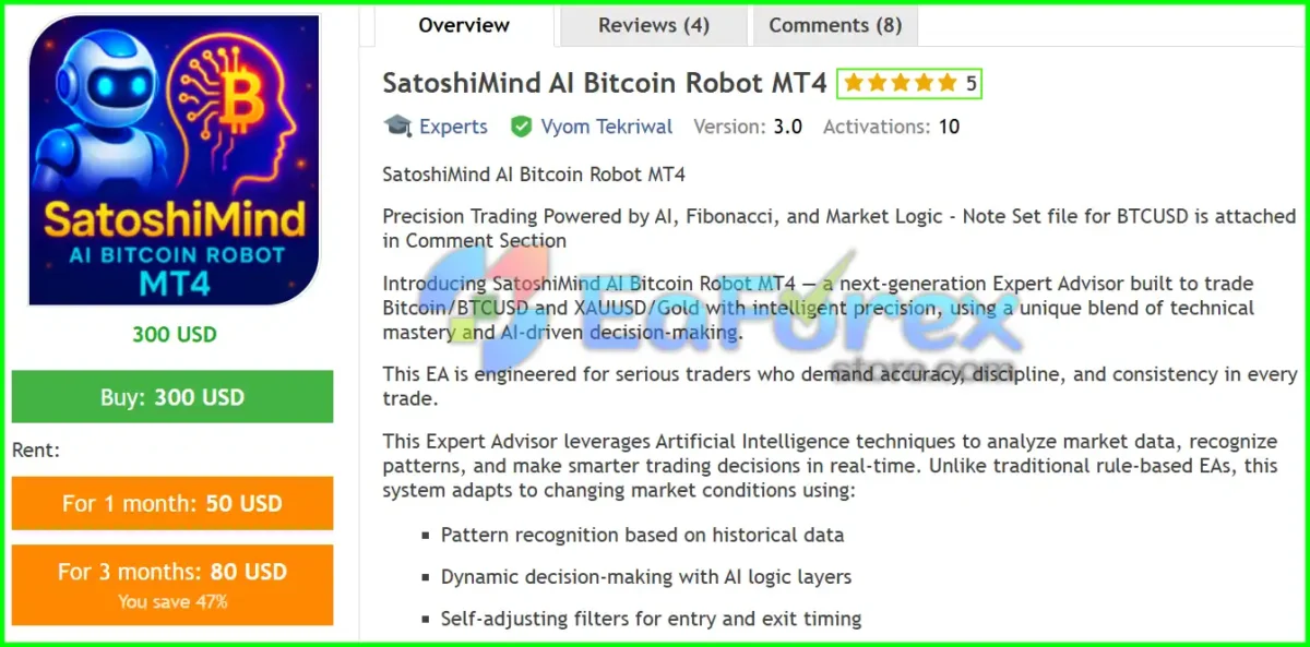 SatoshiMind AI Bitcoin Robot MT4 Overview