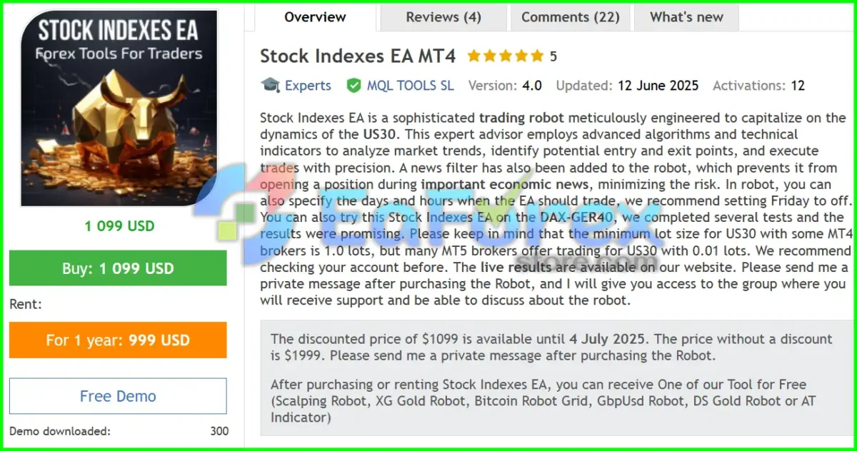 Stock Indexes EA MT4 Overview
