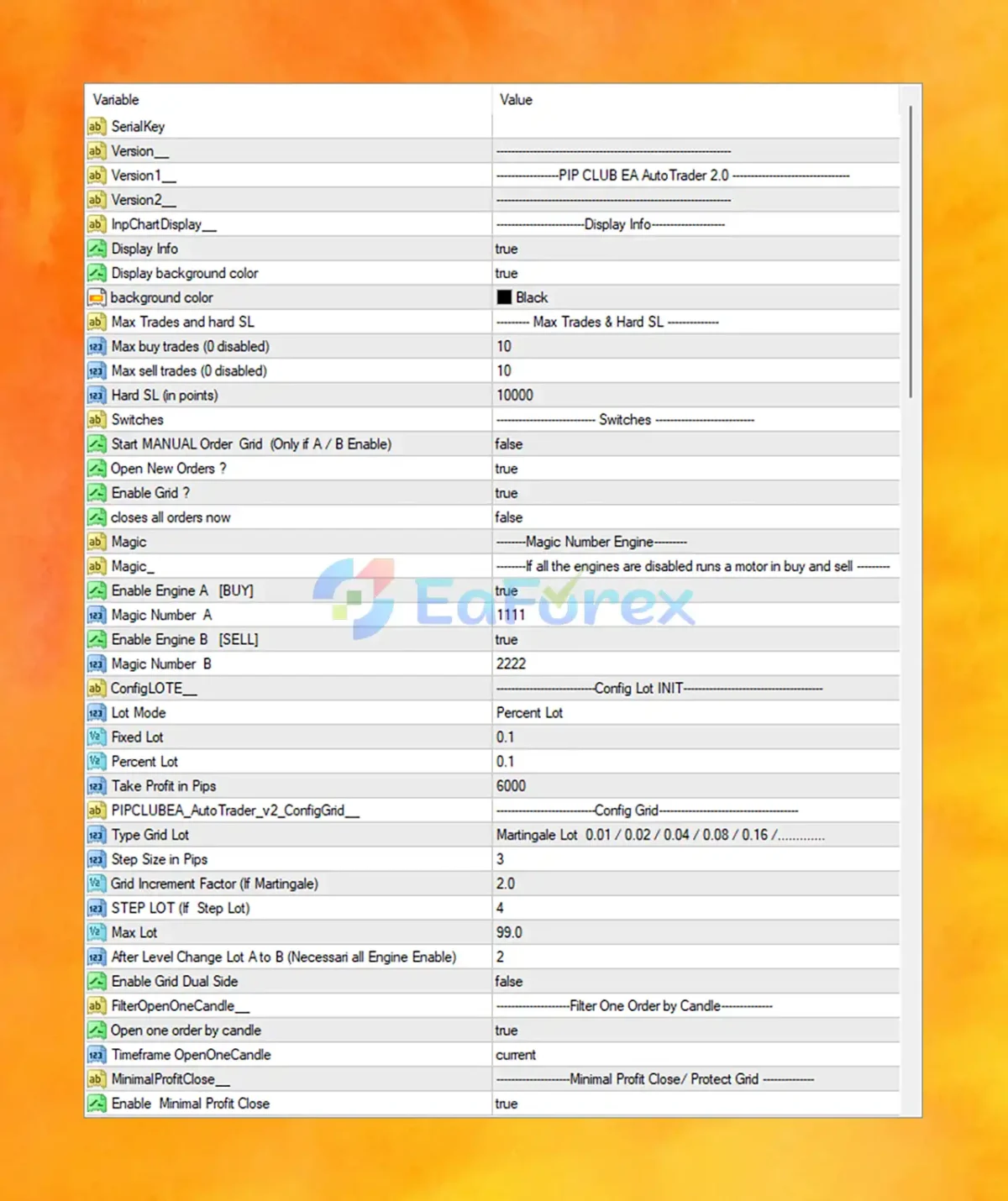 PIP CLUB EA BOT MT4 setting