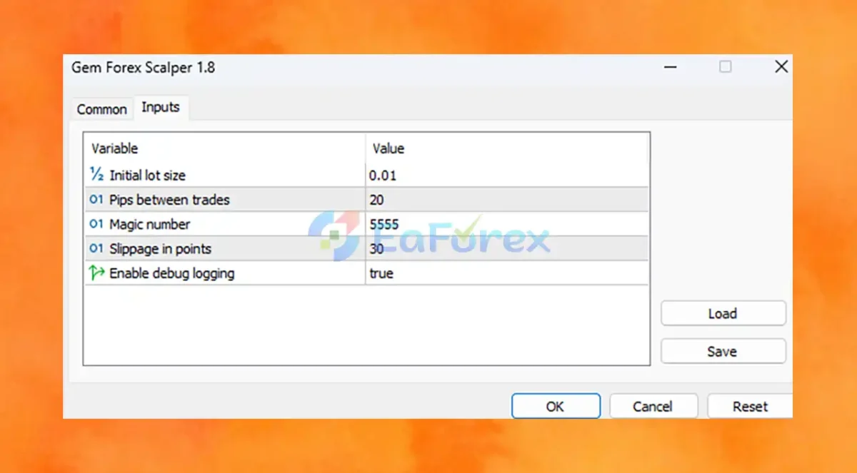 Gem Forex Scalper EA MT5 setting