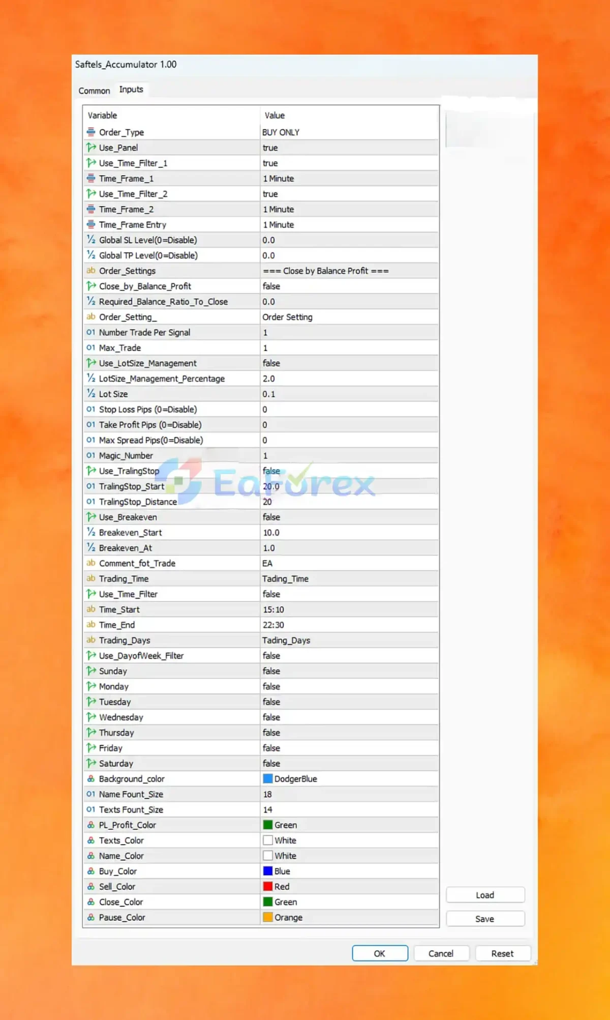 Saftels Accumulator MT5 Setting