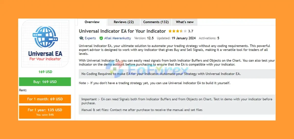 Universal Indicator EA for Your Indicator mt4 Overview