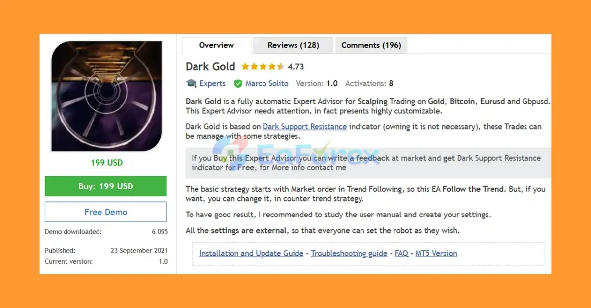 Dark Gold EA MT4 Overview