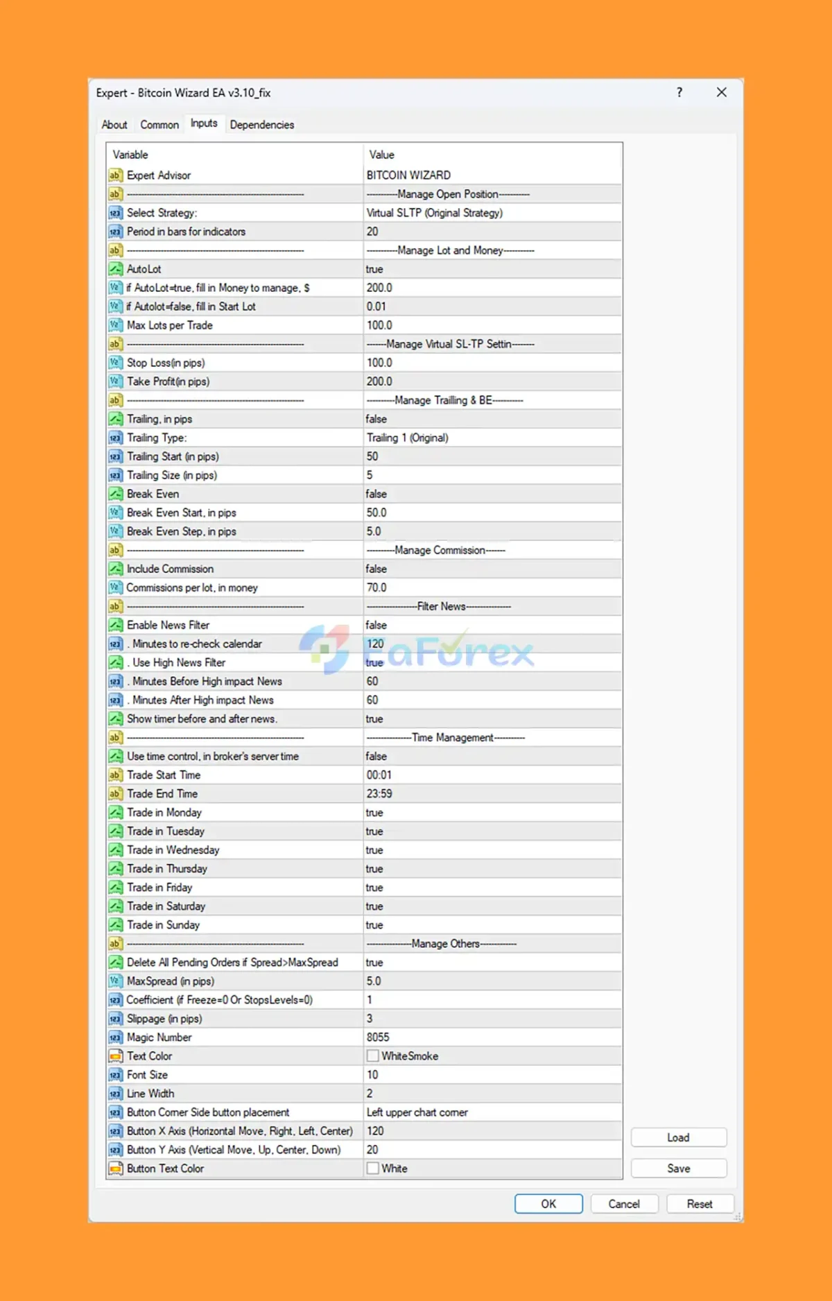 Bitcoin Wizard MT4 setting