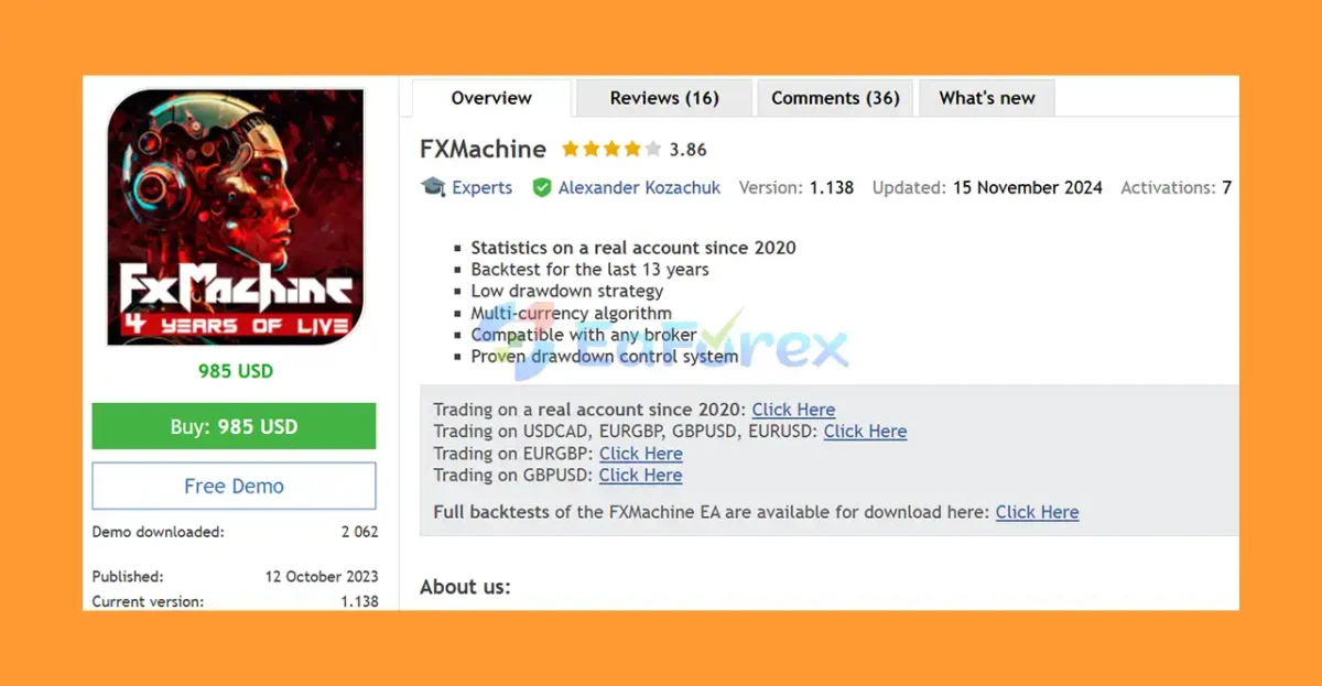 FXMachine EA MT4 Overview