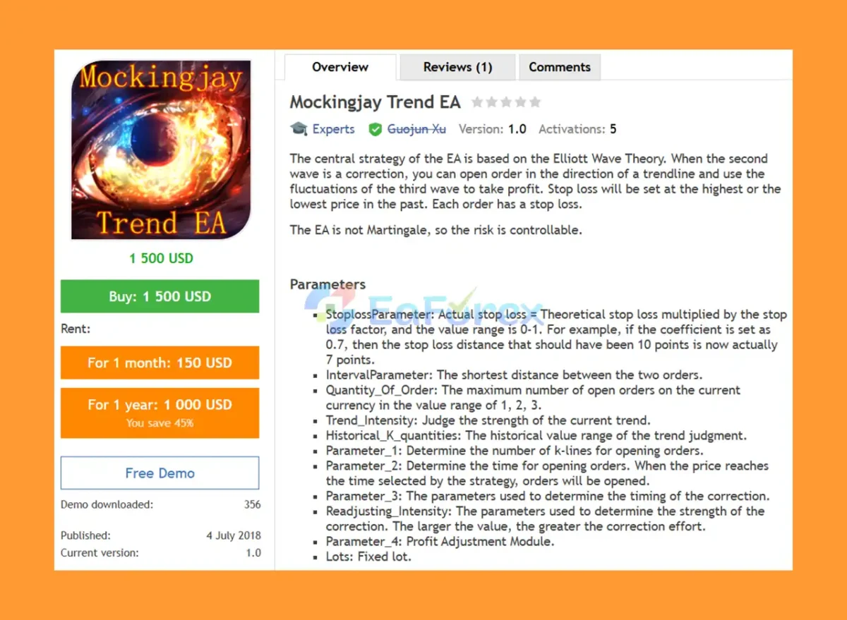 Mockingjay Trend EA MT4 Overview