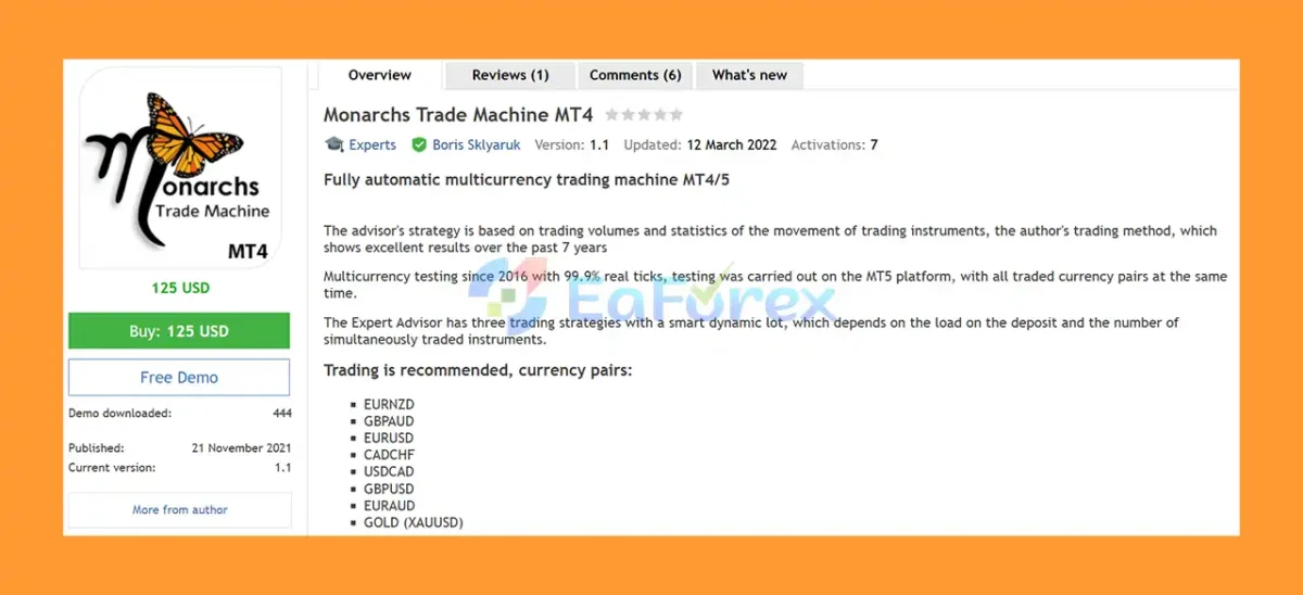 Monarchs Trade Machine MT4 overview
