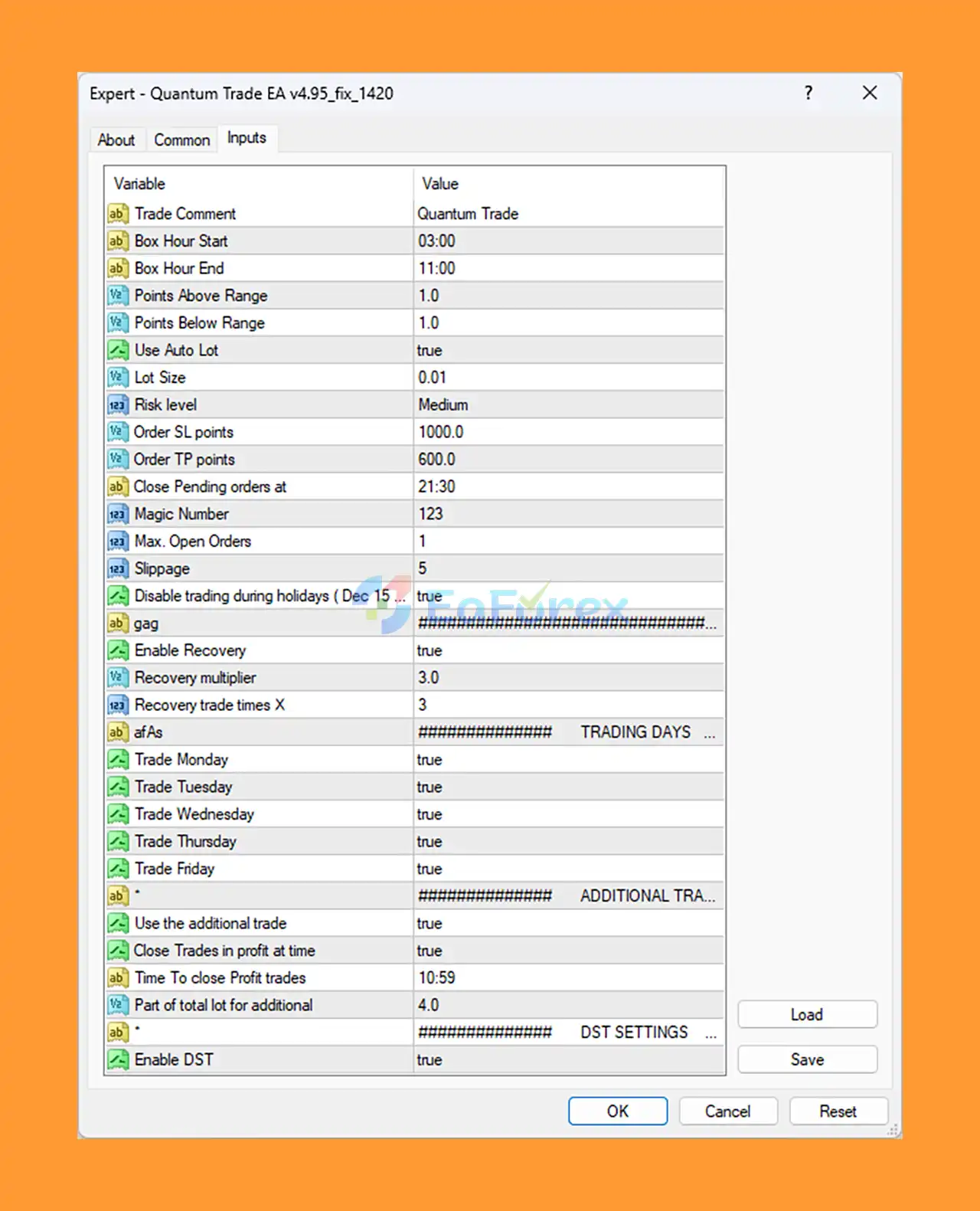Quantum Trade EA MT4 SETTING