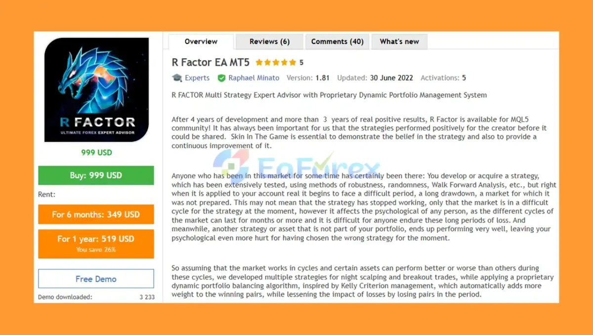 R Factor EA MT5 Overview