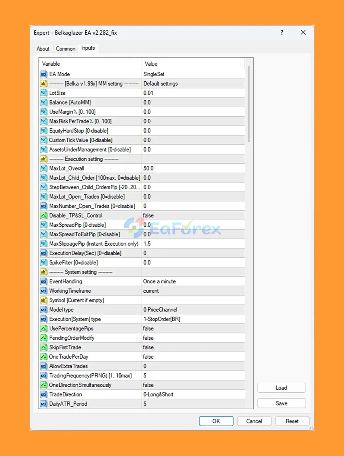 Belkaglazer EA MT4 SETTING