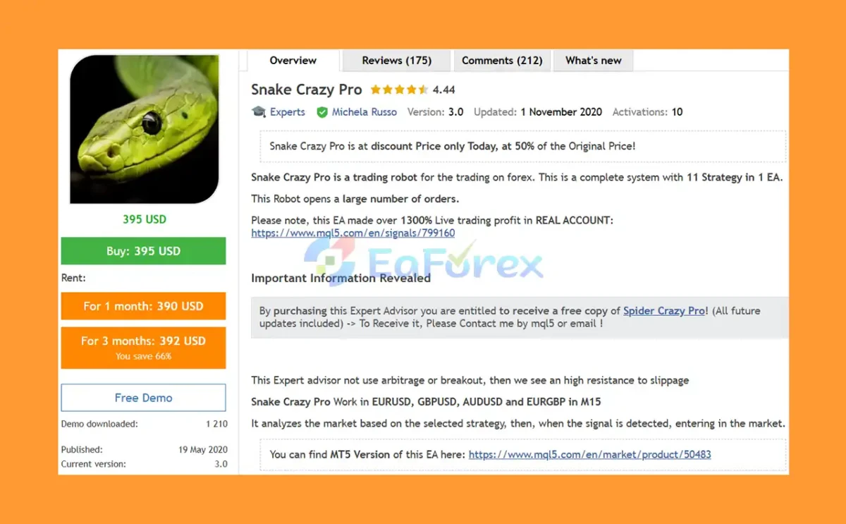 Snake Crazy Pro EA Overview