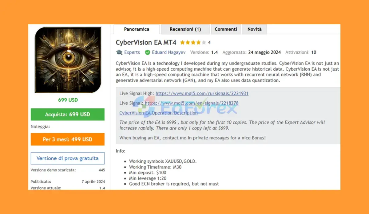CyberVision EA MT4 Overview