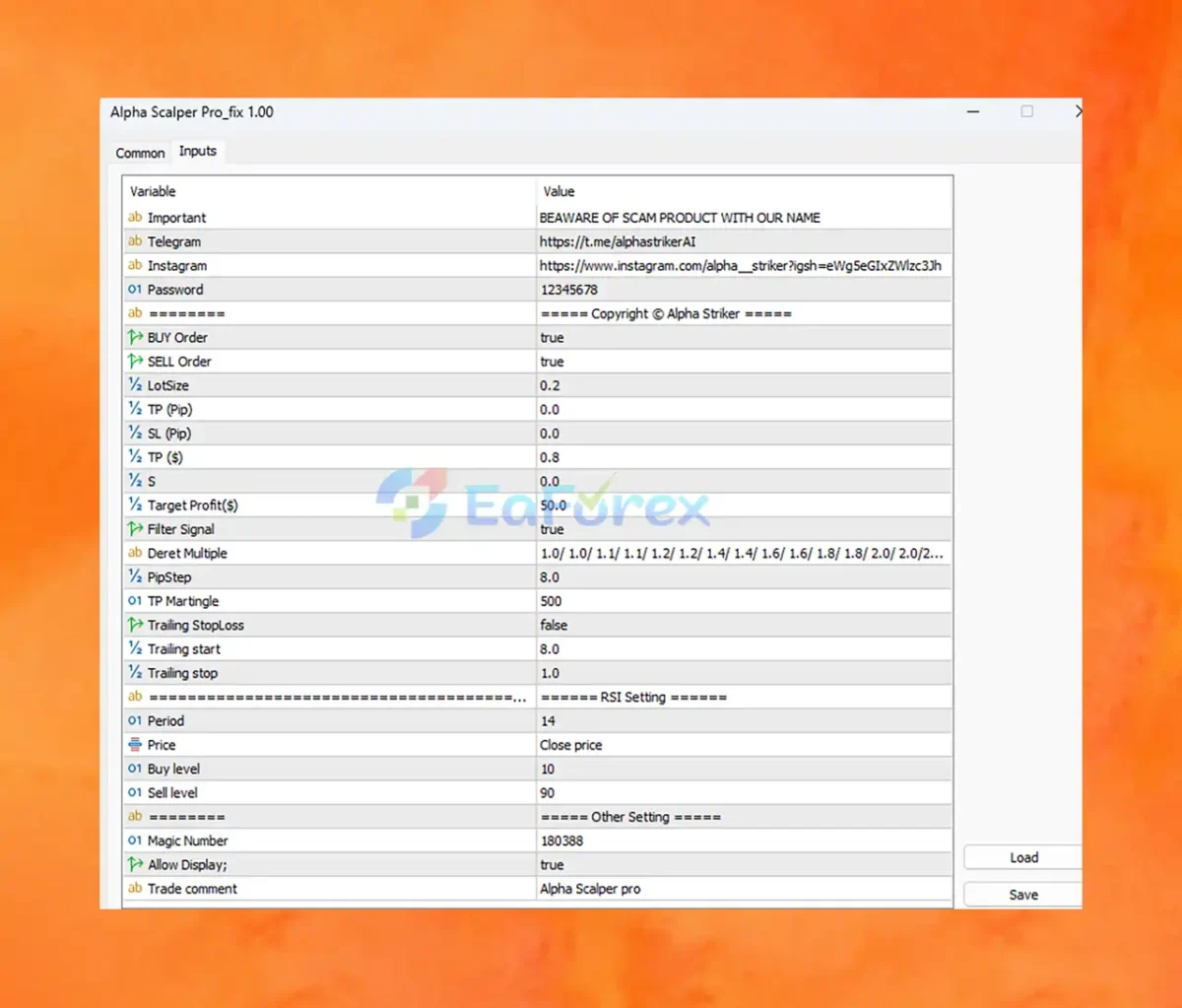 Alpha Scalper Pro EA setting