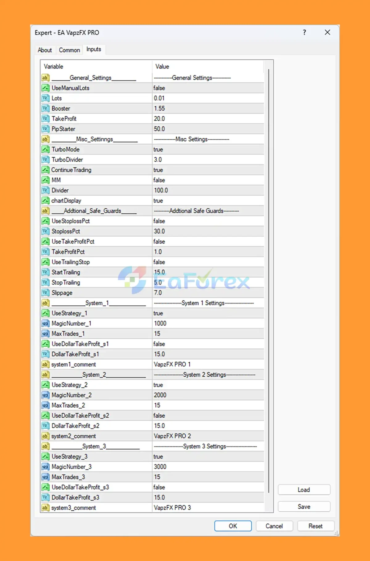 EA VAPZFX PRO MT4 setting