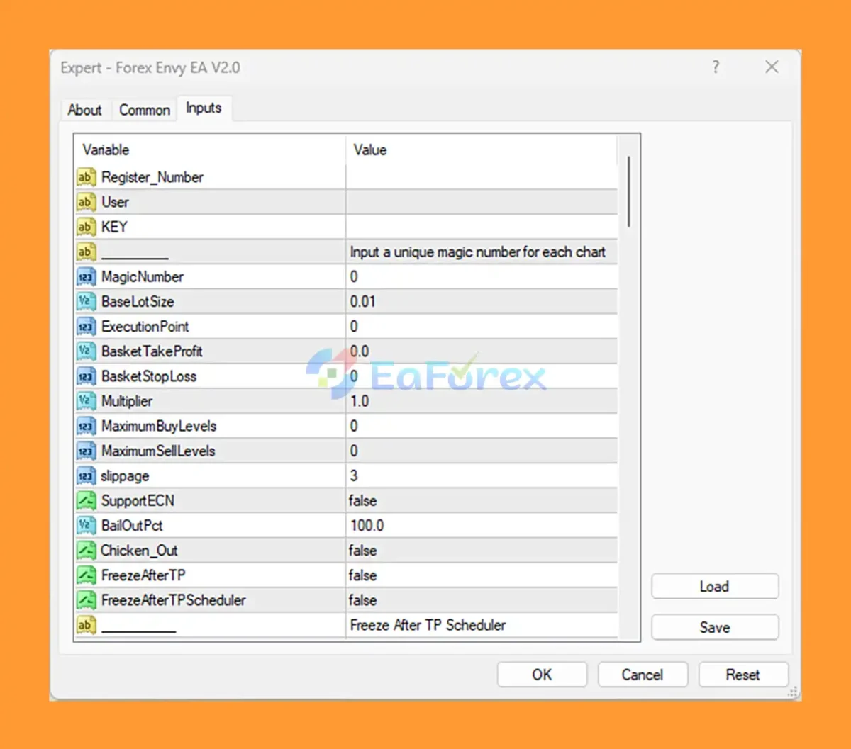 Forex Envy EA setting