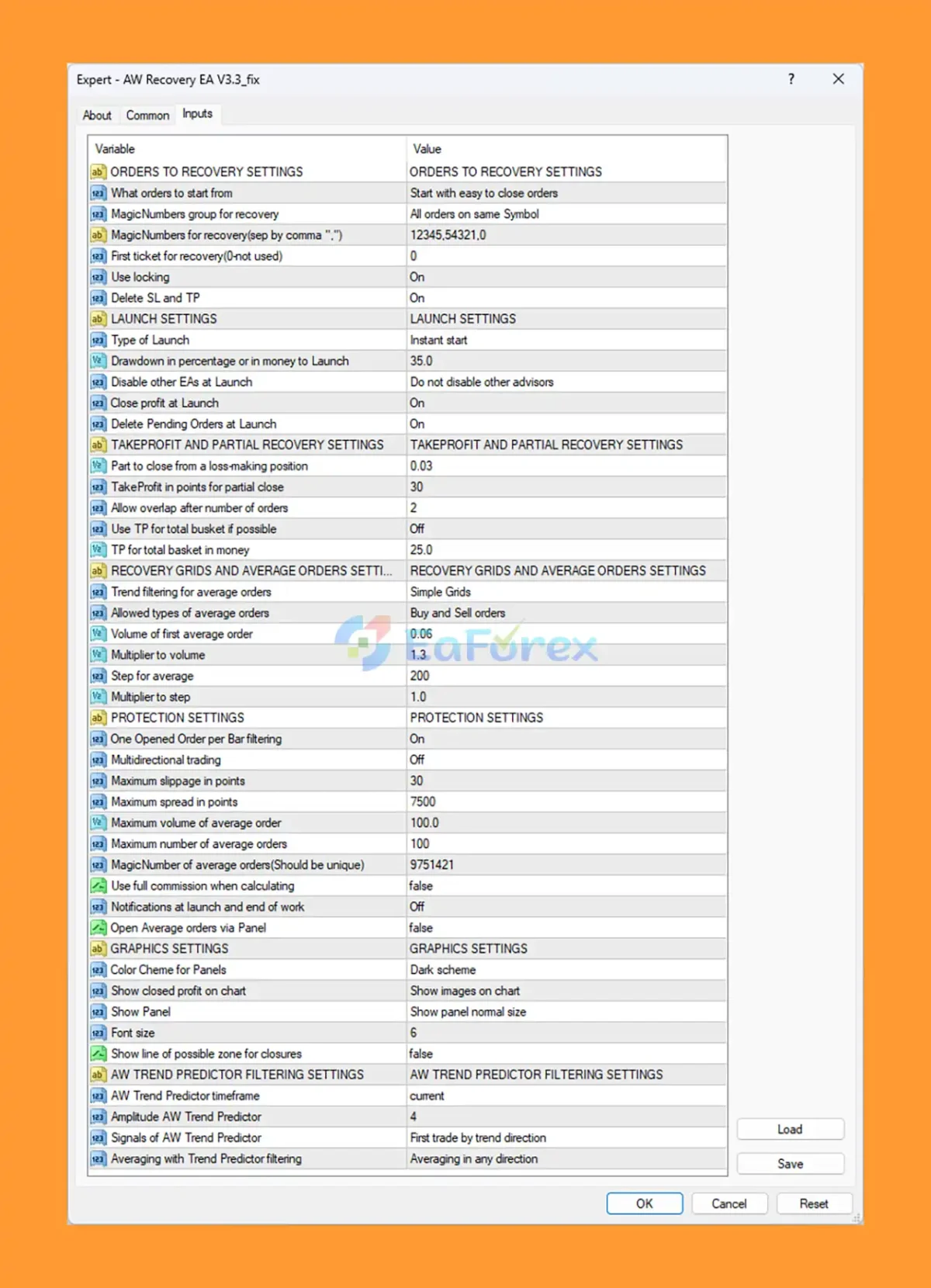 AW Recovery EA MT4 setting