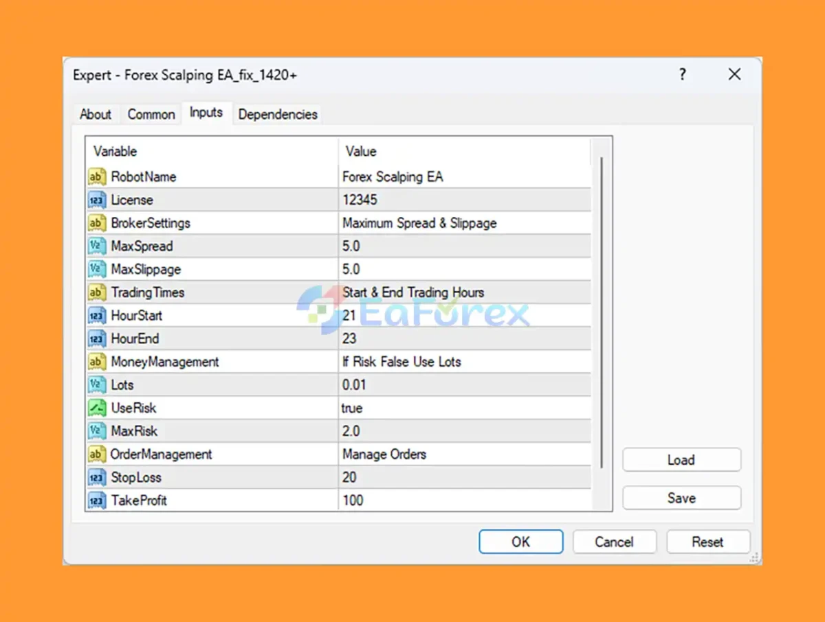 Forex Scalping EA MT4 setting