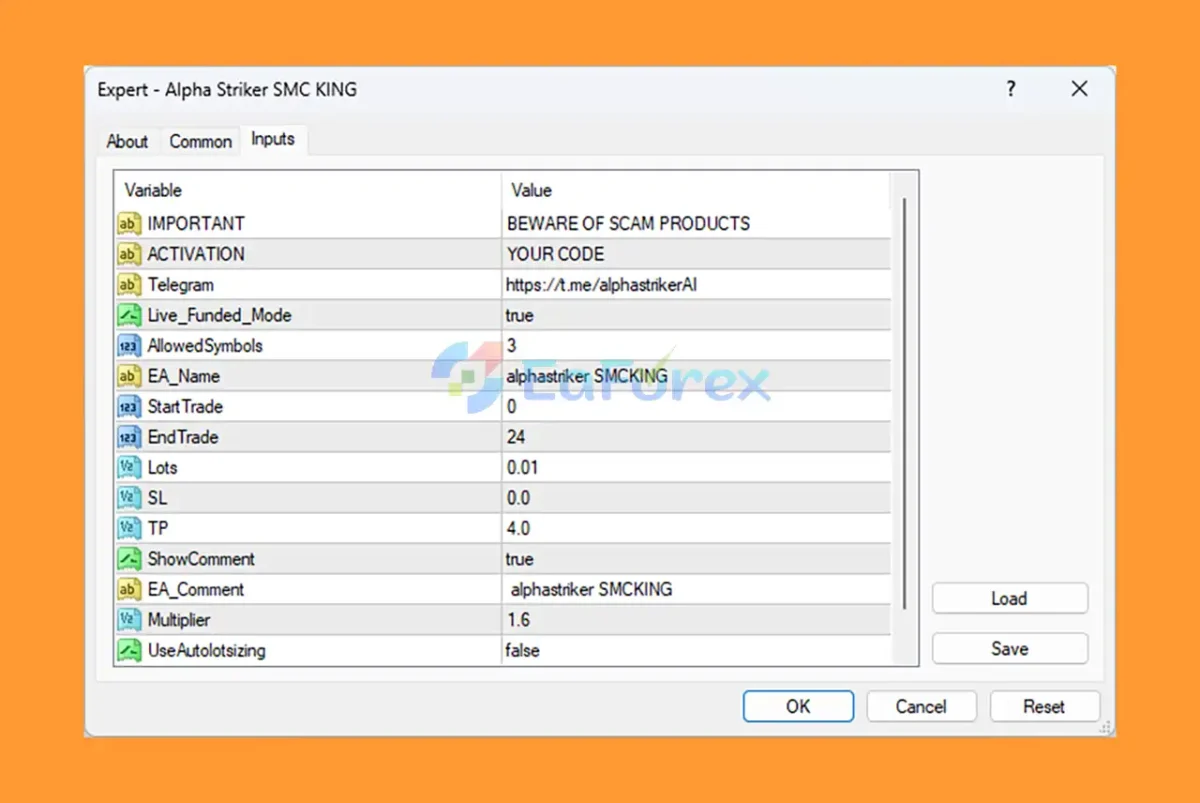 Alpha Striker SMC King EA MT4 setting
