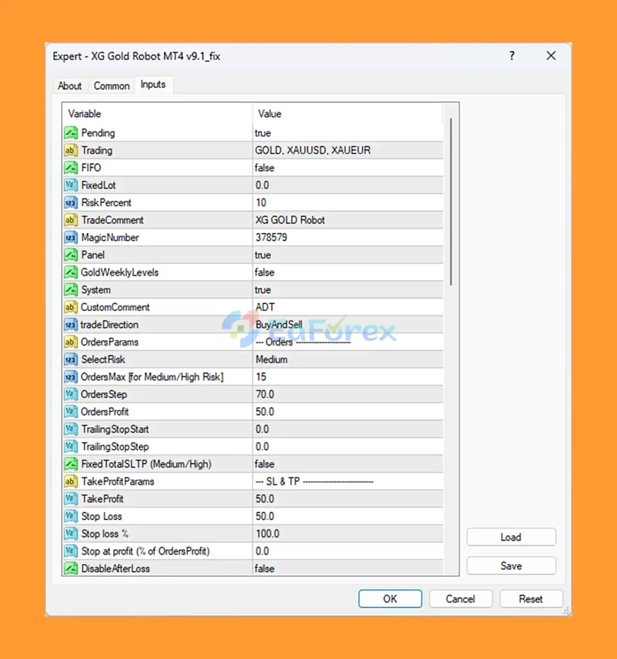 XG Gold Robot MT4 setting