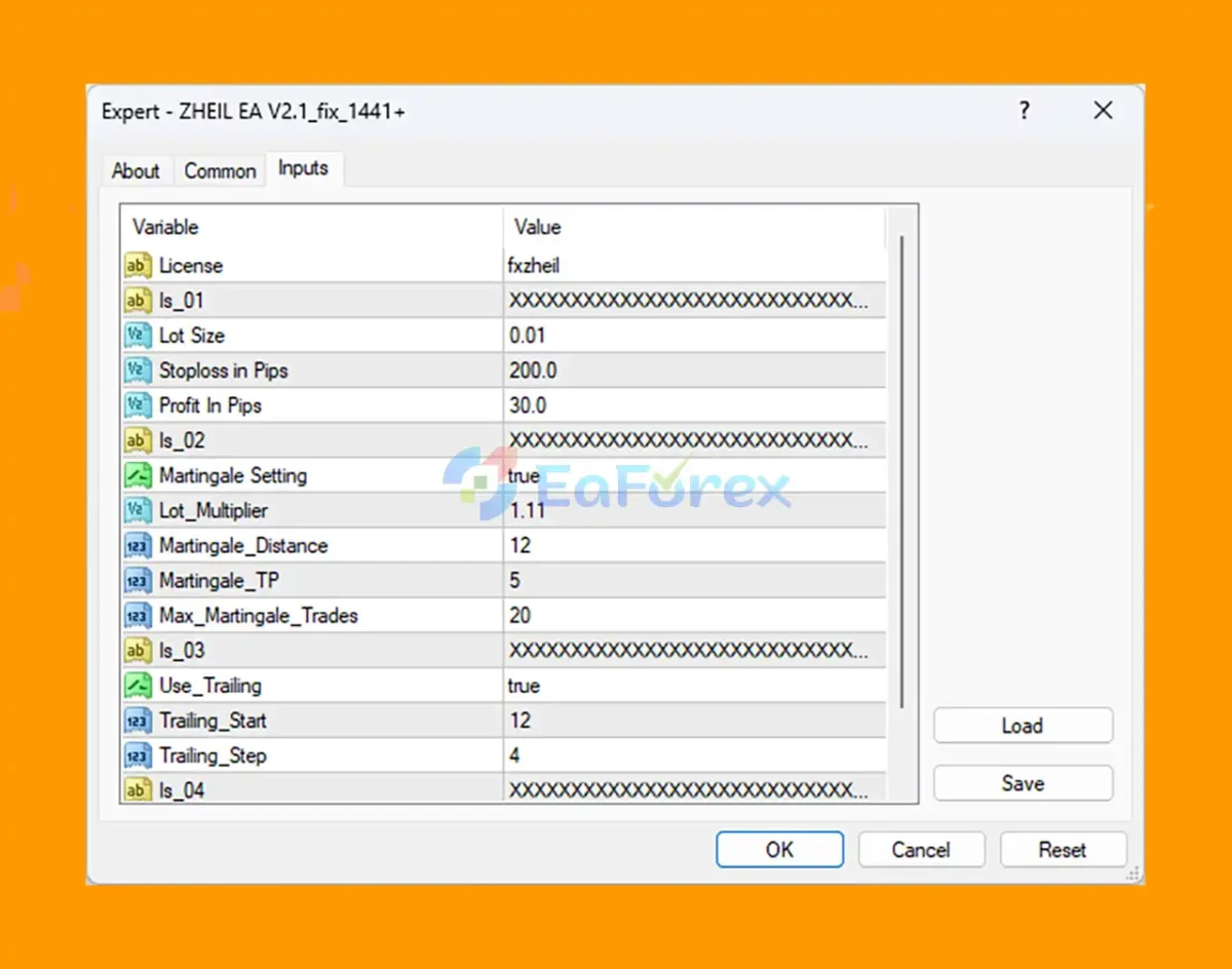 ZHEIL EA MT4 setting