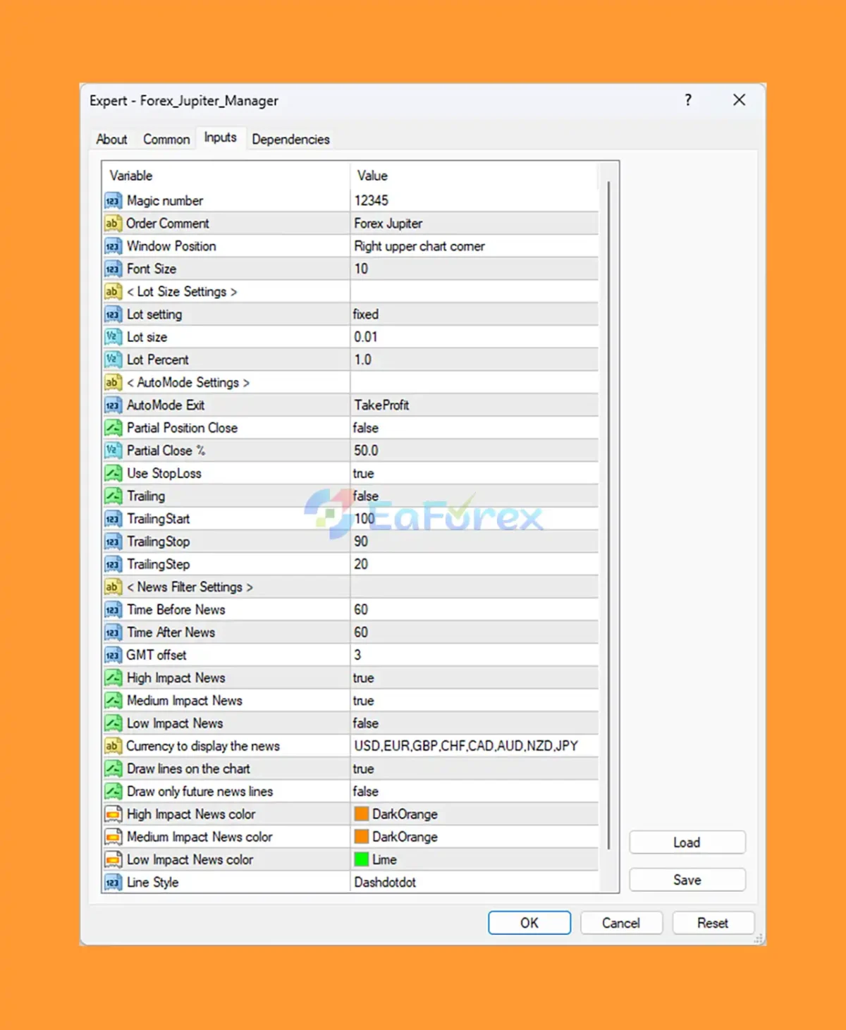 Forex Jupiter EA setting