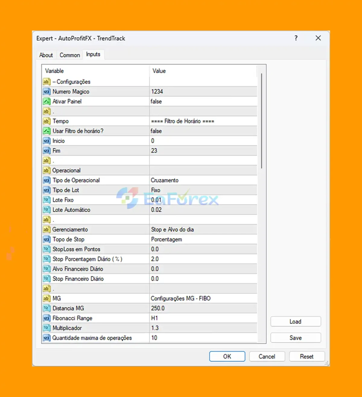 AutoProfitFX TrendTrack EA MT4 setting