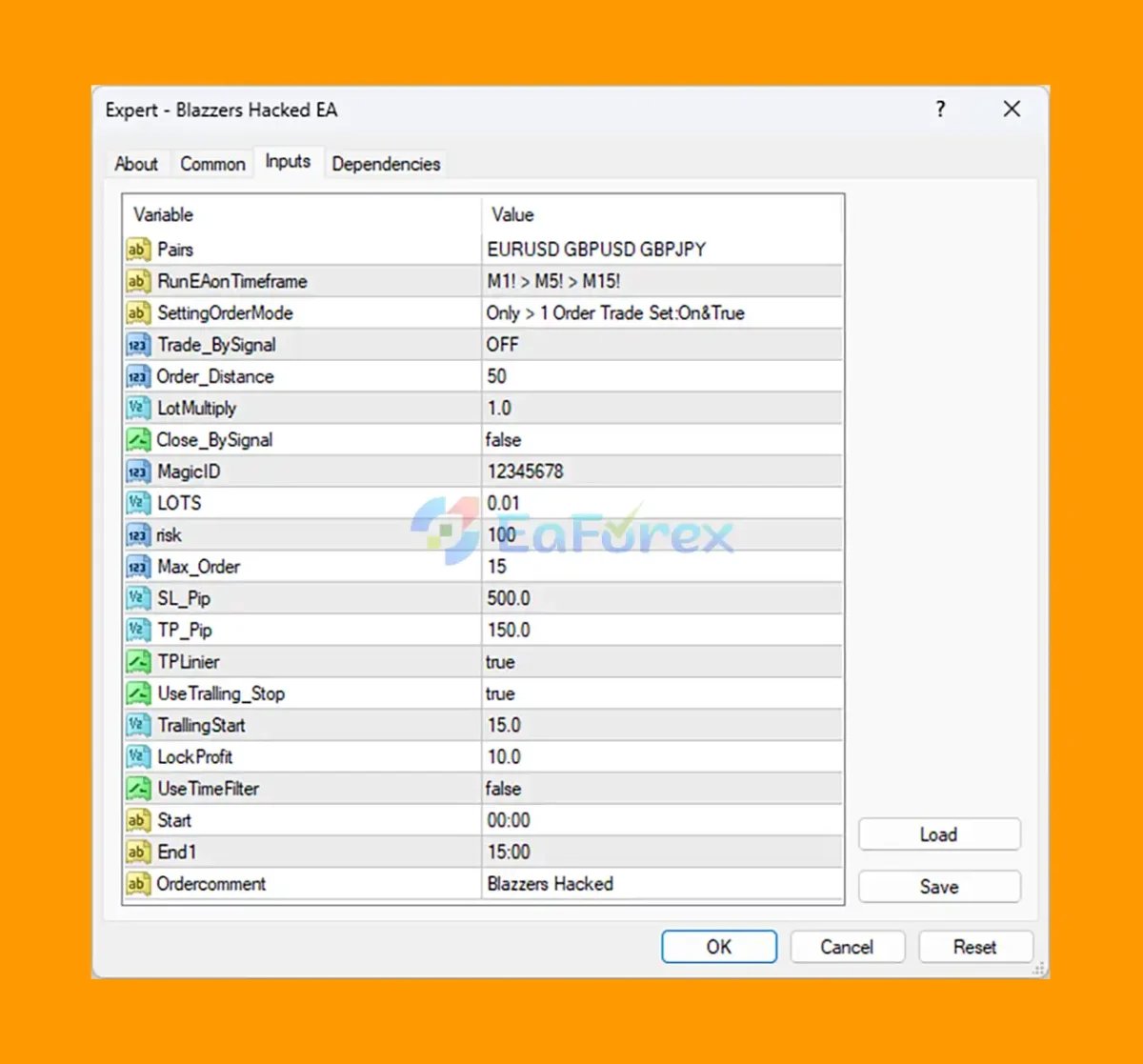 Blazzers Hacked EA MT4 SETTING