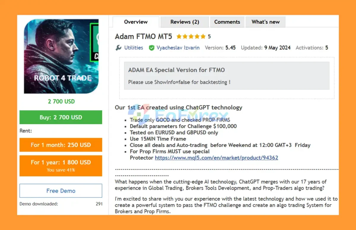 Adam FTMO MT5 Overview