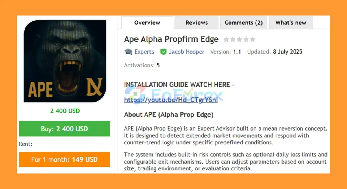 Ape Alpha Propfirm Edge EA Overview