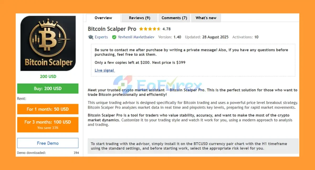 Bitcoin Scalper Pro MT5 Overview