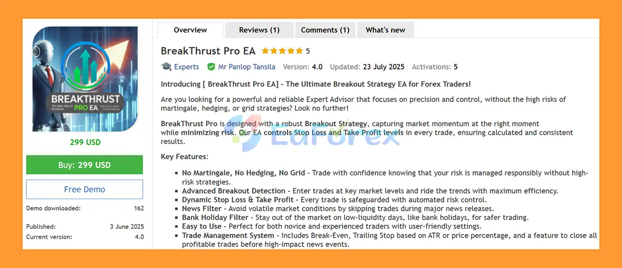 BreakThrust Pro EA MT5 Overview