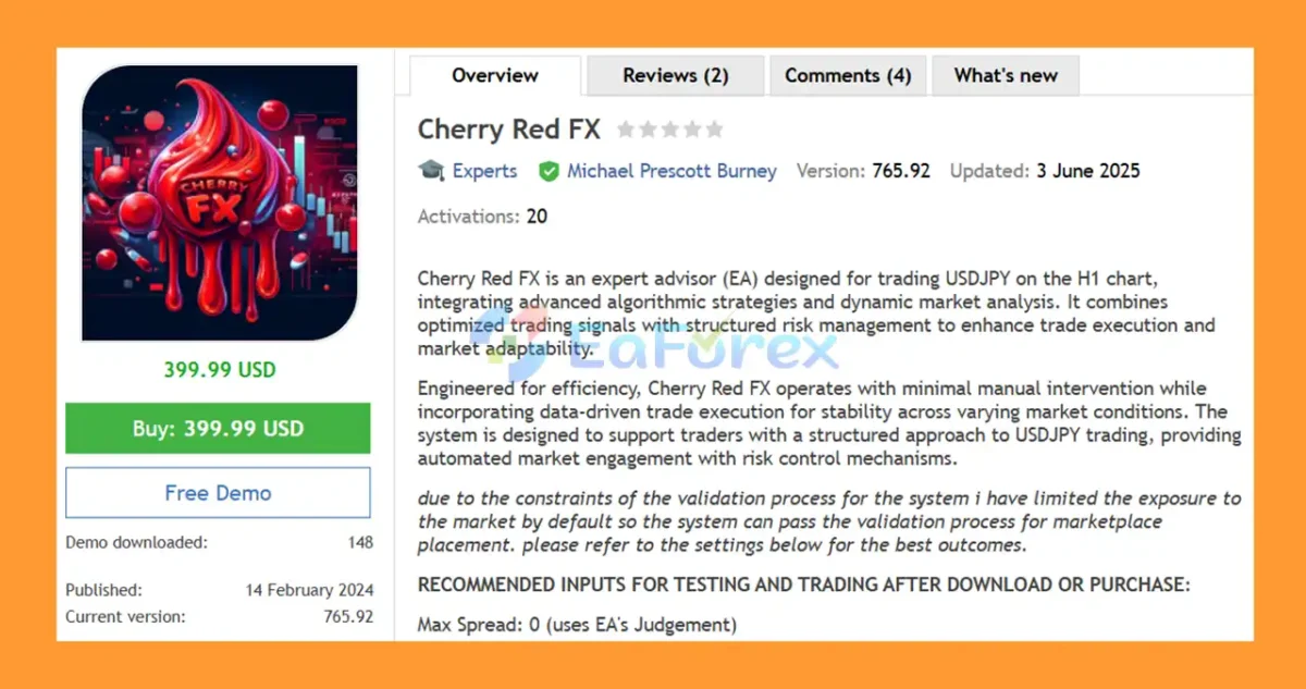 Cherry Red FX EA MT5 Overview
