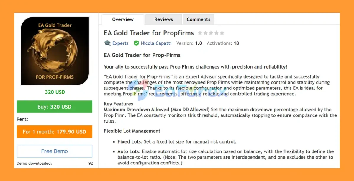 EA Gold Trader for Propfirms MT5 Overview