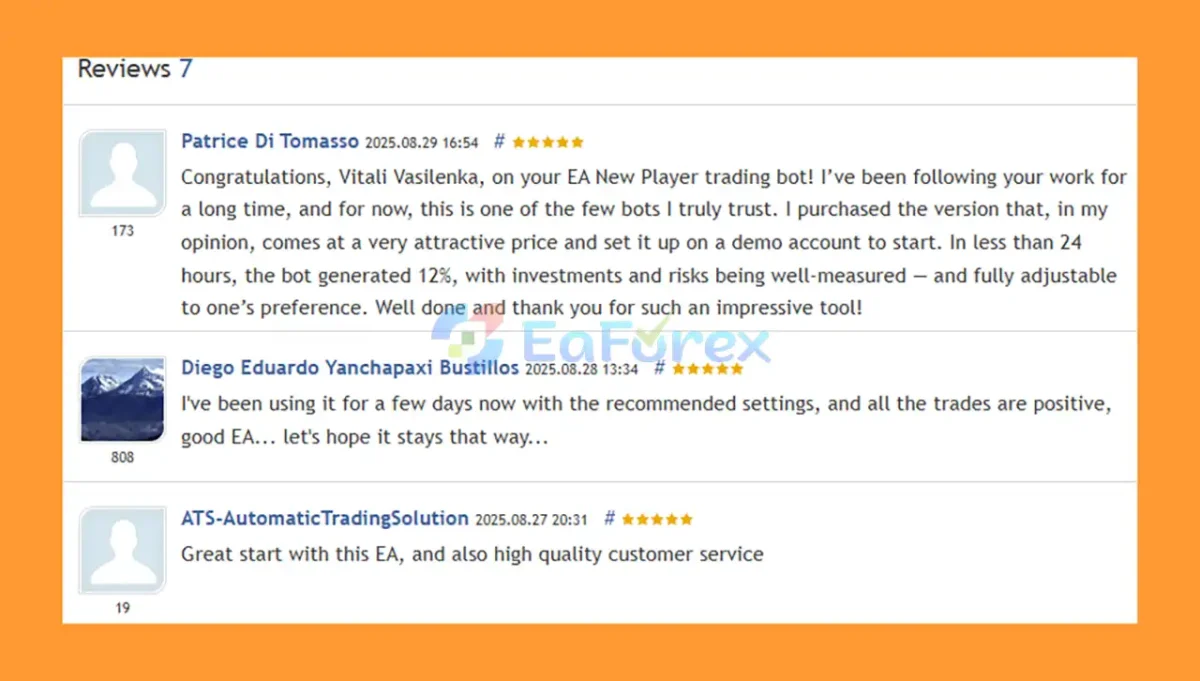 EA New Player MT5 is rated 5 stars by users
