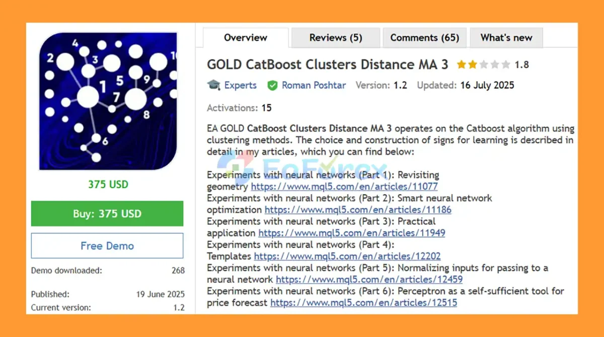 GOLD CatBoost Clusters Distance MA 3 MT5 Overview