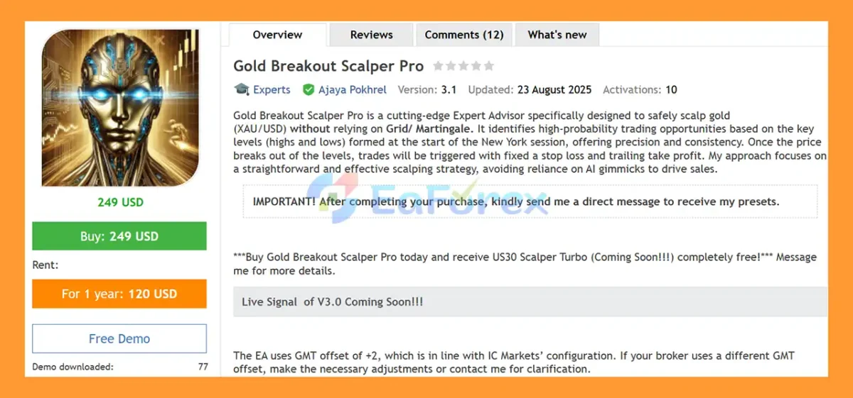 Gold Breakout Scalper Pro EA Overview