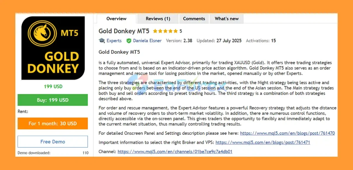 Gold Donkey MT5 Overview