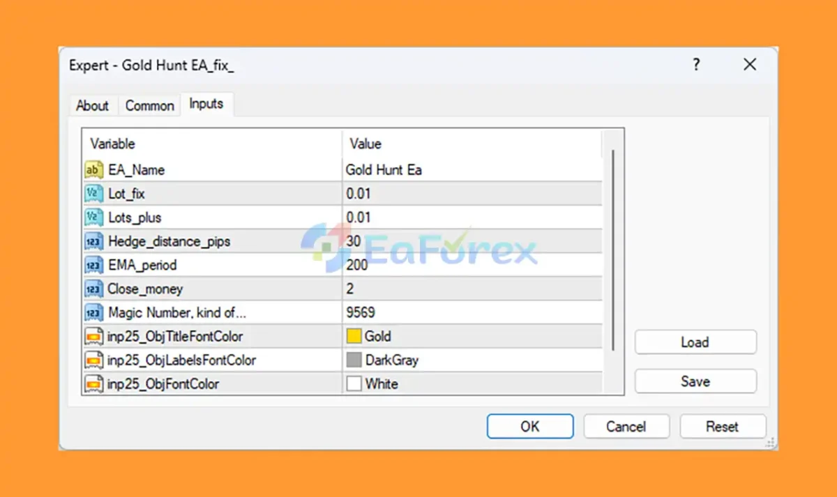 Gold Hunt EA MT4 setting