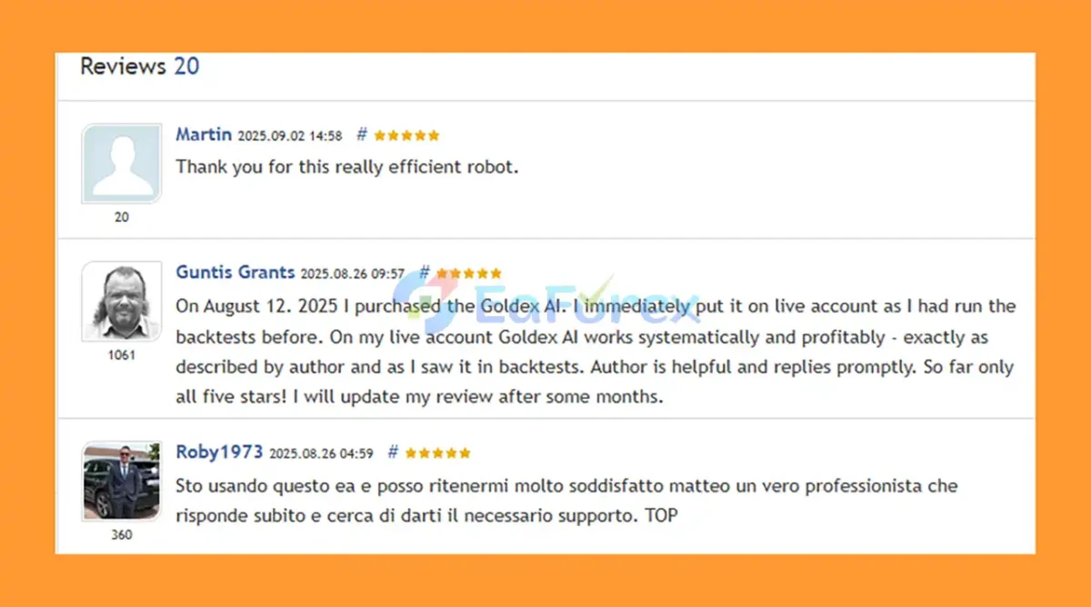 Goldex AI MT5 is rated 5 stars by users