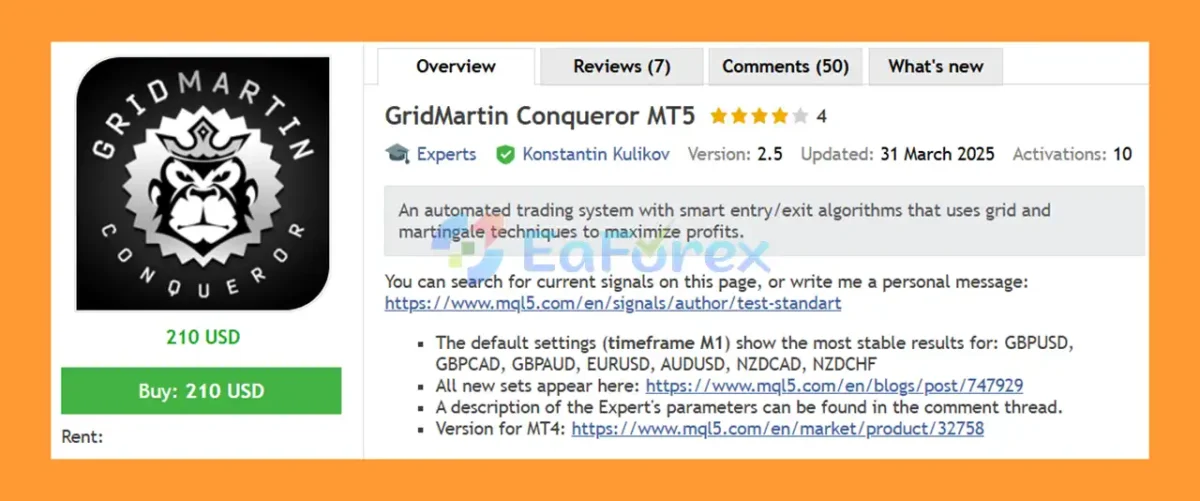 GridMartin Conqueror MT5 Overview