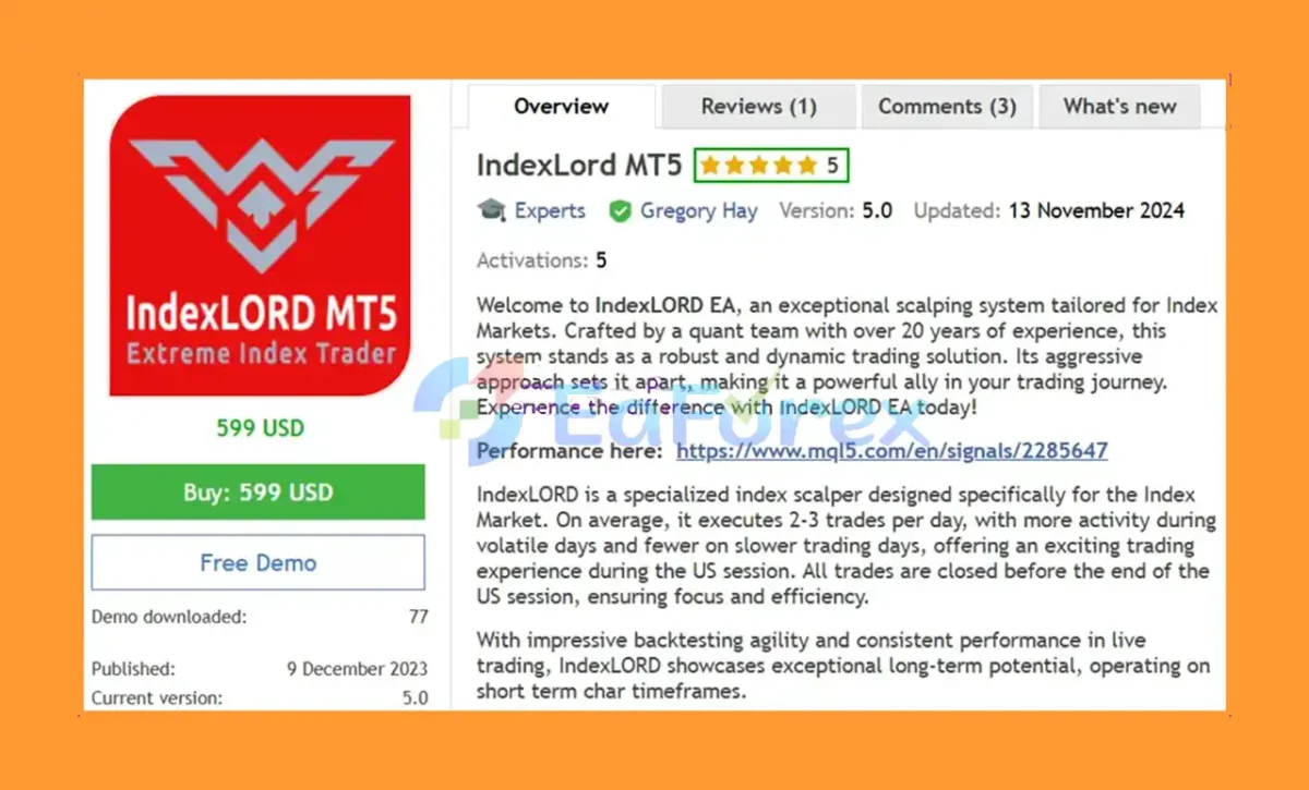 Index Lord EA MT4 overview