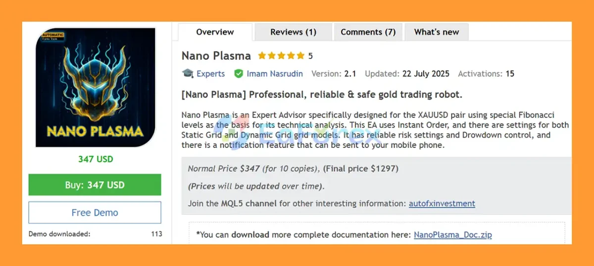 Nano Plasma EA MT5 Overview