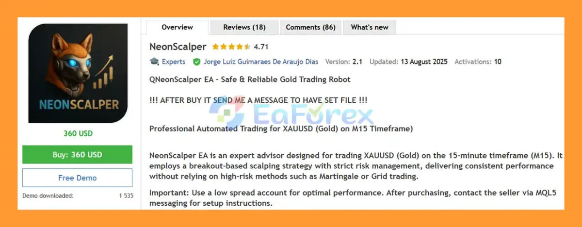 NeonScalper EA MT5 Overview