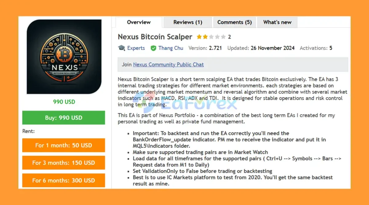 Nexus Bitcoin Scalper EA Overview